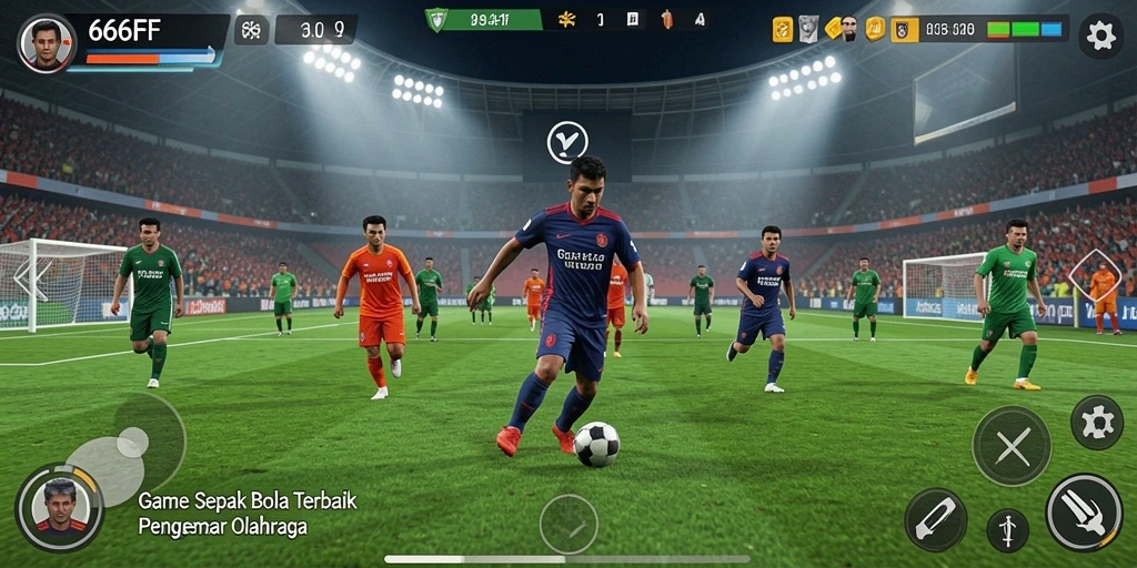 Tangkapan layar gameplay 666FF dengan aksi sepak bola yang mendebarkan.