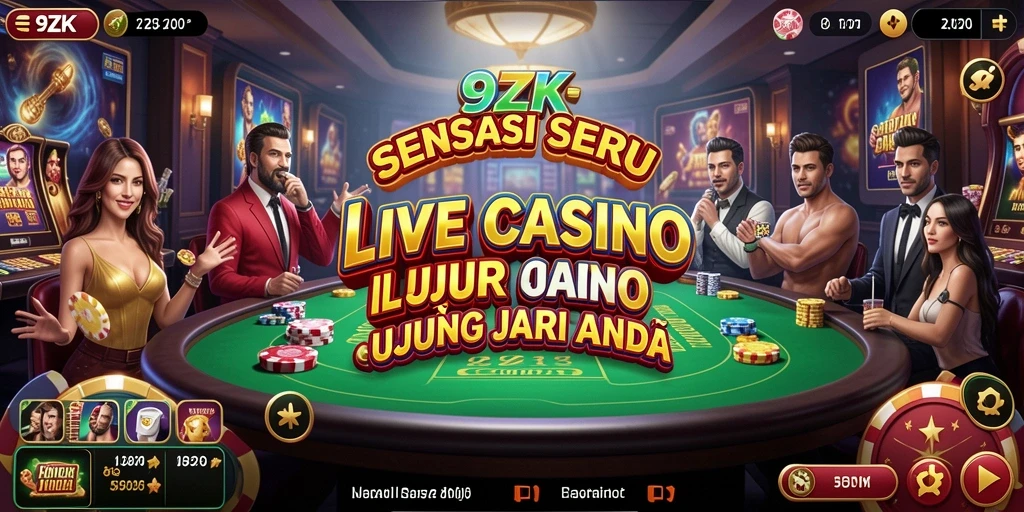 Screenshot gameplay 9ZK yang menampilkan dealer dan permainan yang menarik.
