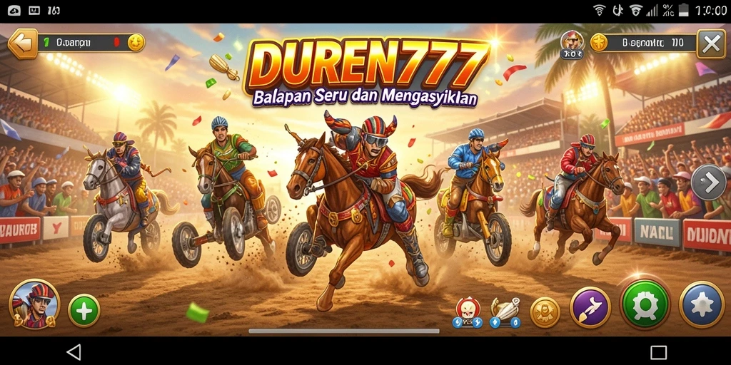 Screenshot utama DUREN777 menampilkan aksi balapan yang mendebarkan.