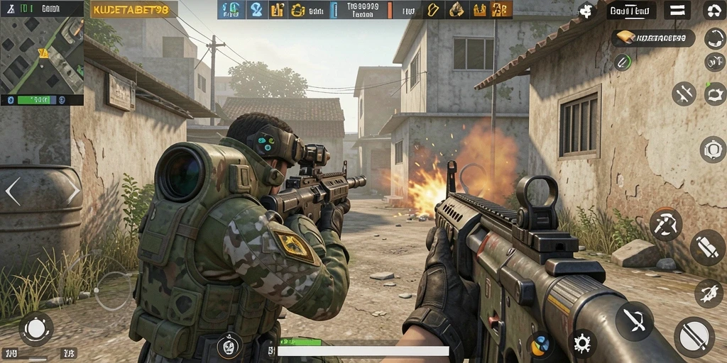 Tampilan gameplay seru dengan aksi tembak-menembak yang intens.