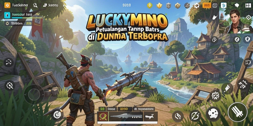 Menampilkan momen epik dalam petualangan Open World LUCKYMINO.