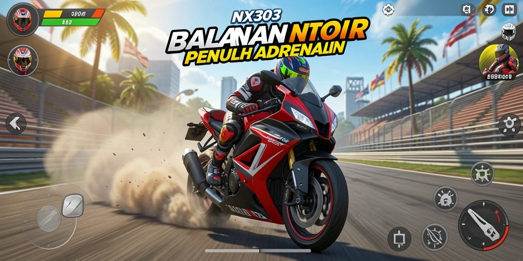 Gameplay NX303 menyuguhkan aksi balap motor yang mendebarkan.