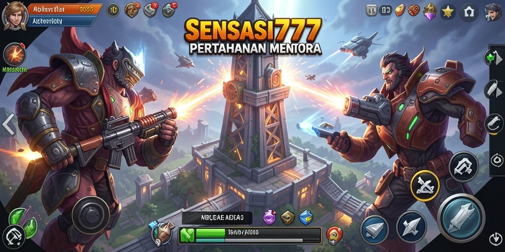 Tangkapan layar gameplay SENSASI777 menampilkan aksi Tower Defense yang seru.