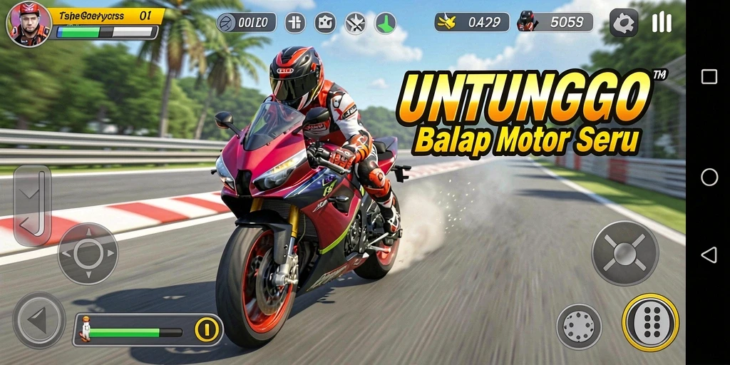 Tampilan gameplay seru dari UNTUNGGO dengan motor balap cepat.